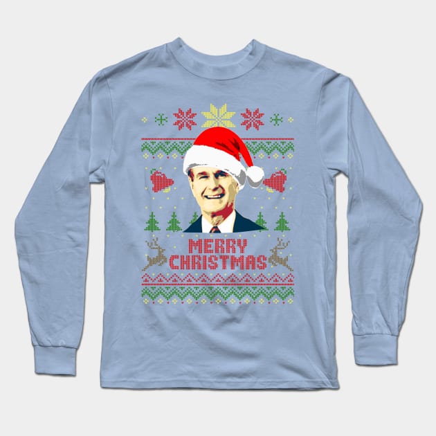 George H W Bush Merry Christmas Long Sleeve T-Shirt by Nerd_art